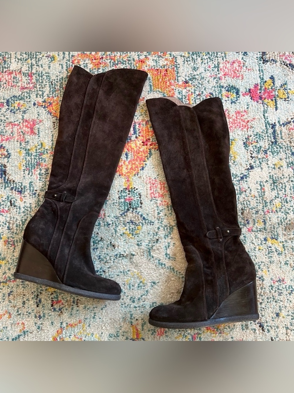 Alberto Fermani Suede Over Knee Boots Wedge Heel Brown Size 38 Weather Resisiant
